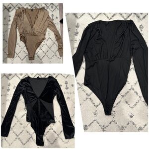 NEW without Tags. Bundle of 3 Black and Tan Long Sleeve Bodysuits. Size M and L
